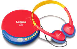 Lenco CD-021 Hordozható CD-lejátszó Gyerekeknek - Fejhallgatóval, Hangerőkorlátozóval, Beépített Akkumulátorral, CD-R/RW - Piros/Kék (CD-021)