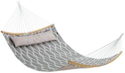 SONGMICS Steppelt Függőágy Levehető Ívelt Bambuszrúddal és Fejpárnával, 200 x 140 cm, 225 kg Teherbírás, Szürke-Bézs Rombusz Mintás