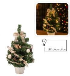 Inlea Asztali műfenyő díszekkel 50 cm, 15 LED világítással - arany (GOS0318)