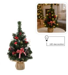 Inlea Asztali műfenyő díszekkel 50 cm, 20 LED világítással - piros-fehér (GOS0783)
