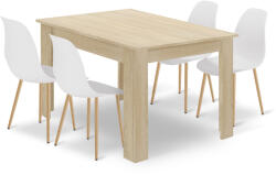 Klubfotel Étkezőasztal szett: NP 120×80 cm sonoma + 4 db WAT szék fehér/natúr láb