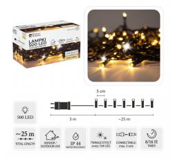  Karácsonyi fényfüzér 25 m, 500 LED - melegfehér szín, hidegfehér felvillanással (LED9591)