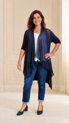 SHOPIKA Blazer dama midi din matase usor asimetric, croi fluid pentru layering, bleumarin Talie unica