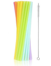  Színes Colors műanyag újrafelhasználható szívószál 17 db-os + kefe