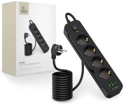 Tech-Protect PCL4X3 Power Strip 4 Sockets 240V + 2xUSB-A + 1xUSB-C 200 cm - Black (5906302310593)