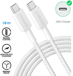 Anker Cablu Date si Incarcare Rapida Anker, 60W Power Delivery, USB-C la USB-C, invelis Braided, 480 Mbps, 1.8m, Alb (5943979553236)