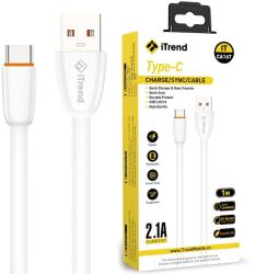 iTrend Cablu Type-C la USB-A, universal, incarcare si date, 2.1A Fast Charging 100cm, Flat format, iTrend CA16T, Alb (6992021101627)