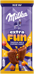 Milka táblás tejcsokoládé 150g Extra fun trópusi gyümölcsízű darabokkal
