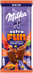 Milka táblás tejcsokoládé 150g Extra fun keksszel, gumi-és robbanócukorral