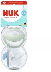 Nuk Suzetă din silicon pentru bebeluși Perfect Match 0-6 luni, 2 buc. Mommy Feel, verde/albastru + cutie
