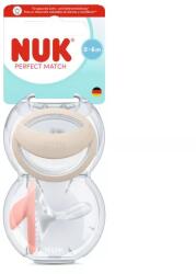 Nuk Suzetă din silicon pentru bebeluși Perfect Match 0-6 luni, 2 buc. Mommy Feel, bej/roz + cutie