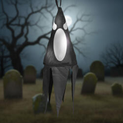 Halloween-i világító dekoráció - szellem - fekete - 10 színes LED - akasztható - 2 x 2032 - 75x20 cm (56598C)