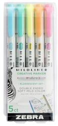 Zebra Evidențiator, set, 1.0/3.5 mm, față-verso, ZEBRA "Mildliner Fluorescent", 5 culori, 5 buc