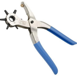Unior Clește perforator, Unior 558/5P, gri/albastru, 6 poansoane: 2-4, 5 mm, corp din oțel, mânere din PVC Cleste