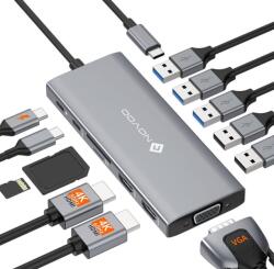 Novoo RM12A 12 az 1-ben USB-C Dokkolóállomás 4K 60Hz HDMI Kimenettel - Laptop Hub Adapter (RM12A)