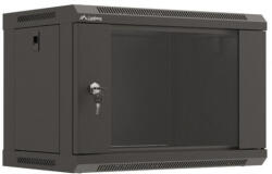 Lanberg WF03-5306-10B 19" 6U SZÉL: 540mm MÉLY: 350mm MAG: 370mm lapraszerelt üvegajtós fekete fali rack szekrény (WF03-5306-10B)