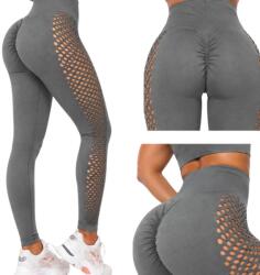 VG Női push-up magas derekú has és fenék formáló fitnesz leggings L/XL, szürke 14673 (14673_SZ_L/XL)