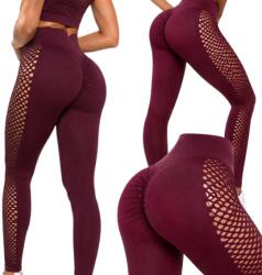 VG Női push-up magas derekú has és fenék formáló fitnesz leggings L/XL, bordó 14673 (14673_BO_L/XL)