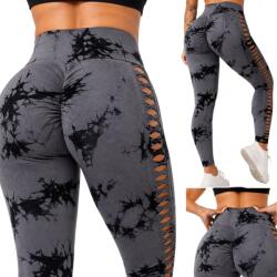 VG Női márvány push-up magas derekú has és fenék formáló fitnesz leggings S/M, szürke (14664_SZ)