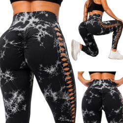 VG Női márvány push-up magas derekú has és fenék formáló fitnesz leggings S/M, fekete (14664_CZ)