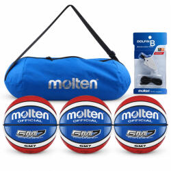 Molten Pachet 3 mingi baschet Molten GMX7-C, marimea 7 + geanta + fluier Dolfin B (3xGMX7+EB0043-B+RA0080-HL-E)