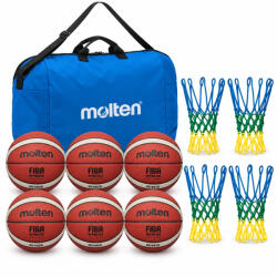 Molten Pachet baschet Molten B5G4050, 6 mingi FIBA + geanta Molten + 4 plase cos Huck (6xB5G4050+EB0046+HN227)