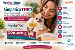 Zoetis Simparica Trio 3 mg 1, 25-2, 5 kg, 3 tablete , Deparazitare interna E i externa caini
