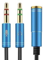 PadForce Cablu splitter audio PadForce, Jack 3.5mm mama la 2 x Jack 3.5mm tata, Lungime 0.3m - Albastru