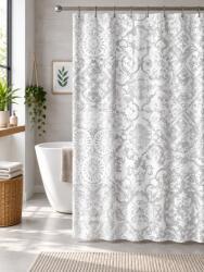 Print Perdea de Dus Print Model Patchwork, Gri si Alb, Marime 180 180 cm, Poliester si Polipropilena, 12 Inele Incluse Covor baie