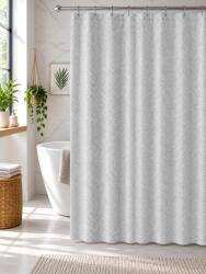 Print Perdea de Dus Print Model Geometric Liniar, Alb si Gri, Marime 180 180 cm, Poliester si Polipropilena, 12 Inele Incluse Covor baie