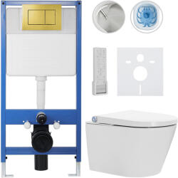 Cerano - Komplett WC-szett Profi/Cronus Premium - fényes fehér - Classic/arany WC-öblítőlap - fal előtti szerelés - 59, 3x38, 4 cm (CER-727480)
