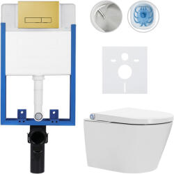 Cerano - Komplett WC-szett Profi/Cronus Standard - fényes fehér - Slim/arany WC-nyomólap - falba építhető - 59, 3x38, 4 cm (CER-188048)