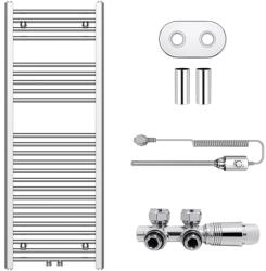 Cerano - Benito fürdőszobai radiátor szett - kombinált fűtéssel, termosztáttal - központi csatlakozással 50 mm - 300W - króm - 1200x450 mm (CER-194359)