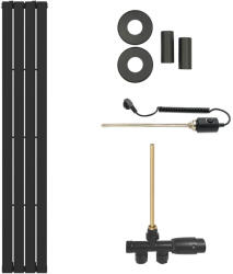Cerano - Arlen fürdőszobai radiátor szett - kombinált fűtéssel, termosztáttal - oldalsó egypontos csatlakozással - 300W - matt fekete - 1800x300 mm (CER-111209)