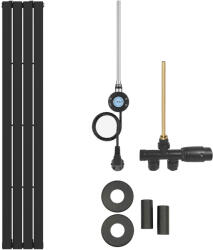 Cerano - Arlen fürdőszobai radiátor szett - kombinált fűtéssel, wifi rúddal - oldalsó egypontos csatlakozással - 300W - matt fekete - 1800x300 mm (CER-106677)