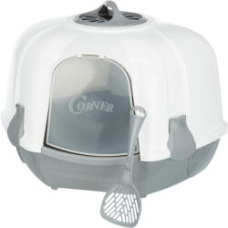 TRIXIE | Maro Corner Litter Tray, with Hood | Fedeles sarok macska WC - világosszürke-gránit, 60 × 43 × 52 cm - 1 db