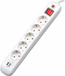 Spacer PRELUNGITOR SPACER, Schuko x 5, conectare prin Schuko (T), USB x 2, cablu 3 m, 16 A, max. 3500W, protectie supratensiune, alb, "PP-5-30 USB"/45505960 (include TV 0.8lei) (PP-5-30 USB)