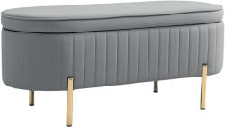 HOMCOM Bancă de Depozitare pentru Intrare Ovală 72L cu Design Scanalat, Capac Ridicabil și Șezut Capitonat, Bancă de la Capătul Patului Pouf în Catifea și Picioare de Lemn de Pin, 108x44x43.5 cm, Gri | Aosom Comoda