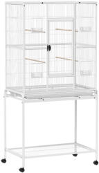 PawHut Colivie portabilă pentru păsări cu 4 hrănitoare și 4 bârne Practică 81 x 48 x 162, 5 cm Alb | Aosom Romania (D10-056V00WT)