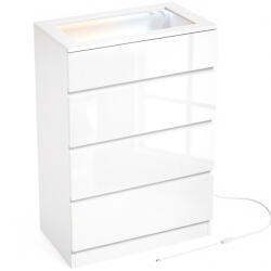 HOMCOM Comodă Modernă 4 Sertare cu Lumină LED, 60x40x90 cm, Albă | Aosom Romania (83D-323V00WT) Comoda
