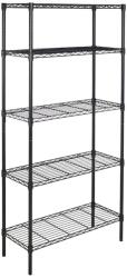 Amazon Basics 5 szintes állítható magasságú polcrendszer, 795 kg teherbírás, szintező lábakkal, fekete, 36 x 91 x 183 cm