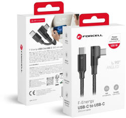  Forcell USB-C - USB-C töltő- és adatkábel PD 100W QC4.0 5A 2m - 90° könyök csatlakozós / fekete (5903396461538)