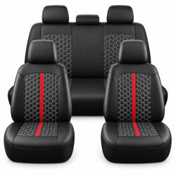 Autolife Üléshuzat, univerzális 9 részes PU bőr, fekete-piros, Hexagon
