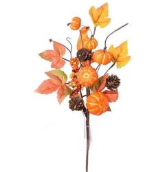  Selyemvirág ág tökkel, őszi levelekkel műanyag 36 cm narancssárga, barna (RX03260-1)