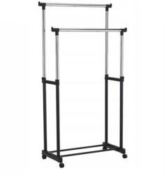 HomeandMode Gurulós dupla fém ruhaállvány, ruhatartó állvány állítható magassággal 160 cm-ig (C80621710)