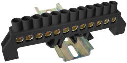 Tracon Szigetelt földelősín (N/PE), fekete 230/400VAC, 100A, 8×12mm, 12P, IP20 (NPE-BK8-12)