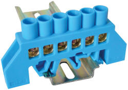 Tracon Szigetelt földelősín (N/PE), kék 230/400VAC, 100A, 8×12mm, 6P, IP20 (NPE-B8-6)
