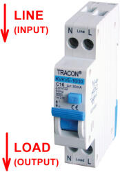TRACON Kombinált védőkapcsoló, elektronikus, 2P, 1 modul, C kar. C25, 100mA, 6kA, AC, E3 (KVKVE-25-100)