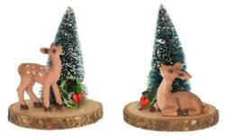  Dekoráció őz fenyőfával, poly, 8, 6x8, 3x10, 3cm, zöld/barna, 2 féle 1db, figura nem választható (LR21B-1246       LR21B-1248)