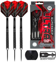  dart szett Harrows steel Supergrip 90 Black Edition Quick Point Steeldarts, 23g gravírozott
